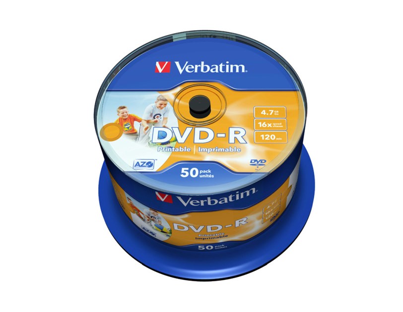 DVD-R Verbatim 4.7GB 16× Wide Inkjet Printable 50 pack spindle