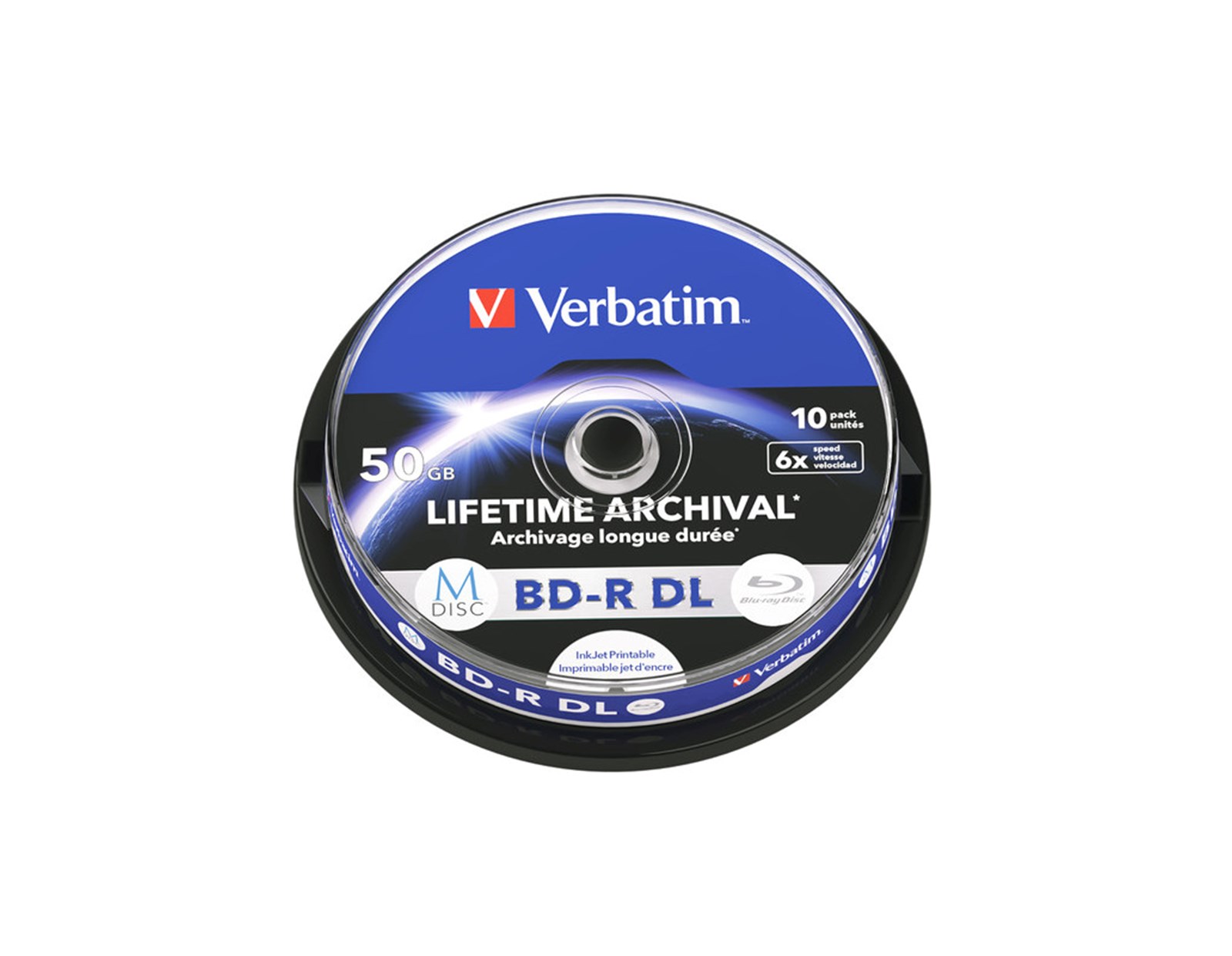 M-Disc Lifetime Archival Verbatim 50GB BD-R DL 6× Inkjet Printable 10 pack spindle