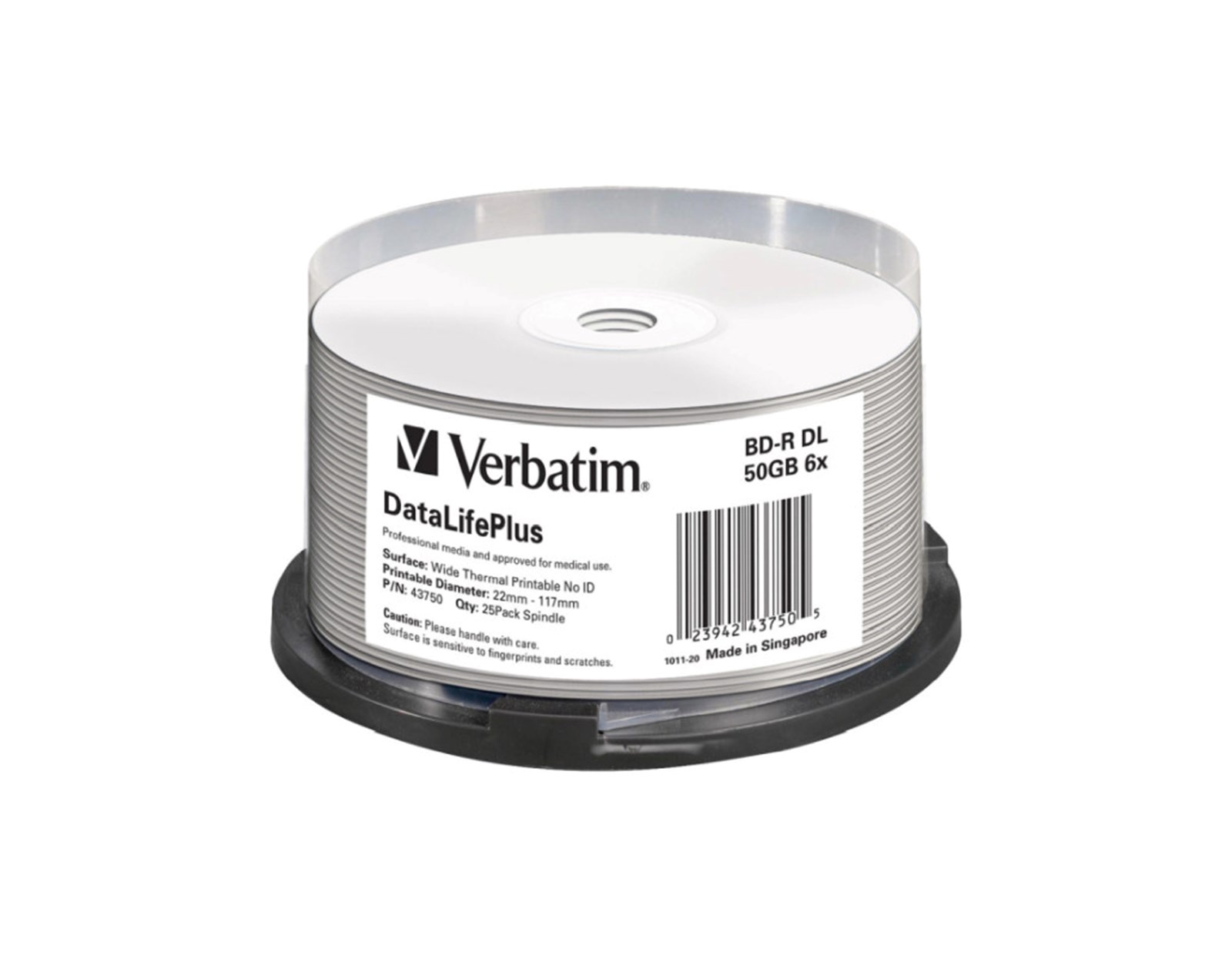 Blu-Ray Verbatim BD-R DL 6× 50GB Wide Thermal Printable/No ID 25 pack spindle