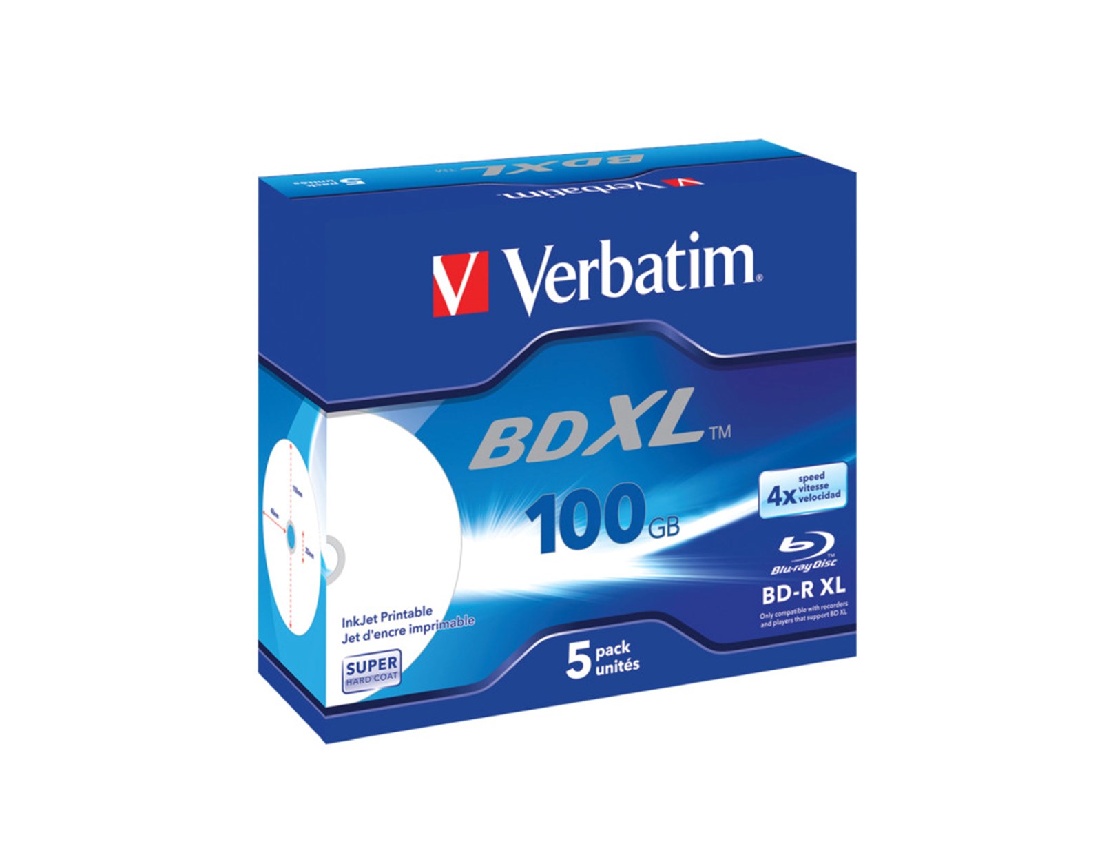 Blu-Ray Verbatim BD-R DL XL 4× 100GB Wide Inkjet Printable/No ID 5 pack JC
