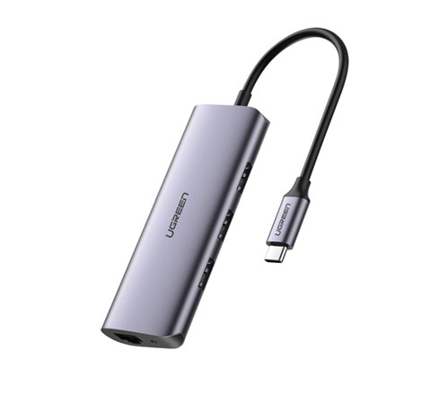 UGREEN 4-portni USB-C HUB 3xUSB 3.0 A, 1xRJ45 + micro USB power port, sivi