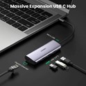 UGREEN 4-portni USB-C HUB 3xUSB 3.0 A, 1xRJ45 + micro USB power port, sivi