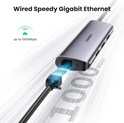 UGREEN 4-portni USB-C HUB 3xUSB 3.0 A, 1xRJ45 + micro USB power port, sivi