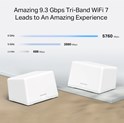 Mercusys BE9300 Whole Home Mesh Wi-Fi 7 System 688Mbps/2880Mbps/5760Mbps (2.4GHz/5GHz/6GHz) 3×2.5 Gbps Ports (WAN/LAN auto-sensing) Mercusys app