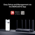 Mercusys BE9300 bežični usmjerivač (Tri-Band Wi-Fi 7 Router) 574Mbps/2880Mbps/5760Mbps (2.4GHz/5GHz/6GHz), 802.11be/ax/ac/a/b/g/n, 3×G-LAN, 1×G-WAN, 6x fiksne omni-direkcione antene