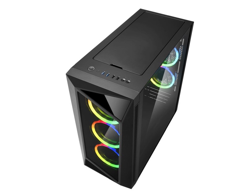 Sharkoon REV200 Midi Tower ATX kućište bez napajanja, prozirna bočna stranica, prednji/stražnji RGB ventilatori 5×120mm, crno