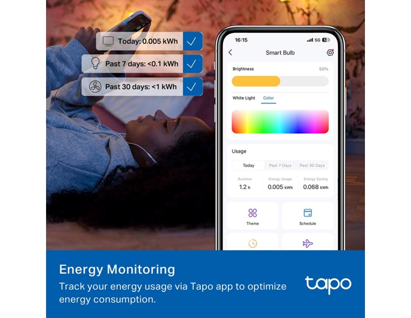 TP-Link Tapo Smart Wi-Fi višebojna žarulja E14, 8.6W, 470lm, 2500K - 6500K, glasovna kontrola (Amazon Alexa & Google Assistant)