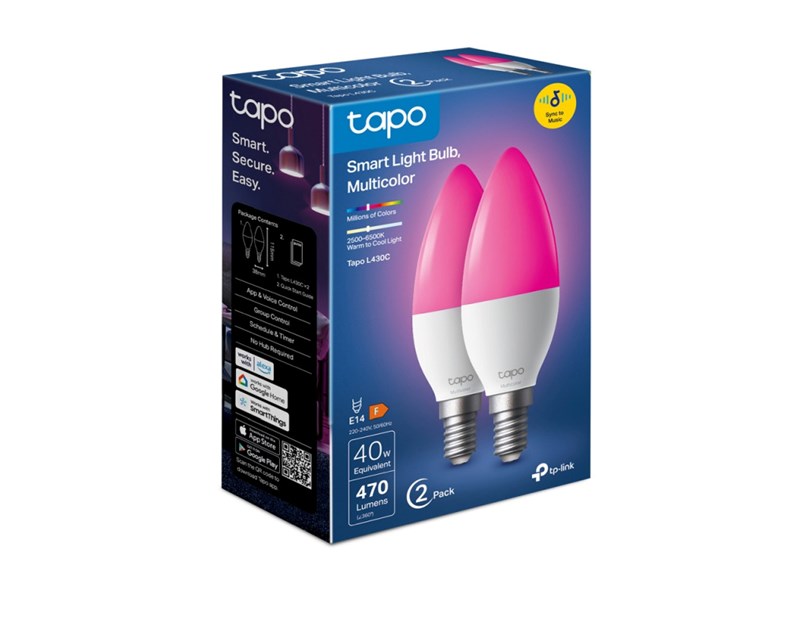TP-Link Tapo Smart Wi-Fi višebojna žarulja E14, 8.6W, 470lm, 2500K - 6500K, glasovna kontrola (Amazon Alexa & Google Assistant)
