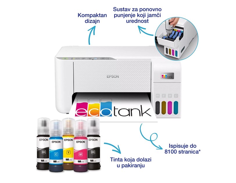 Epson EcoTank L3276 MFP Color A4 pisač, 5760x1440 dpi,10 str/min, USB, Wi-Fi