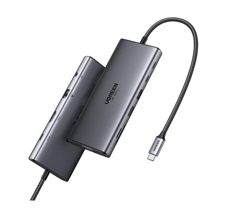 UGREEN 11-portni USB-C HUB na 2xUSB-A 3.2, 2xUSB-C 3.2, 1x AUX 3.5mm, 1x USB-A 3.0, 1x VGA utor, 1x HDMI 60 Hz, 1x RJ45 Ethernet konektor, 1x SD/TF čitač kartica utor, sivi
