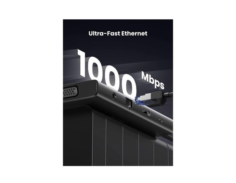 UGREEN 11-portni USB-C HUB na 2xUSB-A 3.2, 2xUSB-C 3.2, 1x AUX 3.5mm, 1x USB-A 3.0, 1x VGA utor, 1x HDMI 60 Hz, 1x RJ45 Ethernet konektor, 1x SD/TF čitač kartica utor, sivi