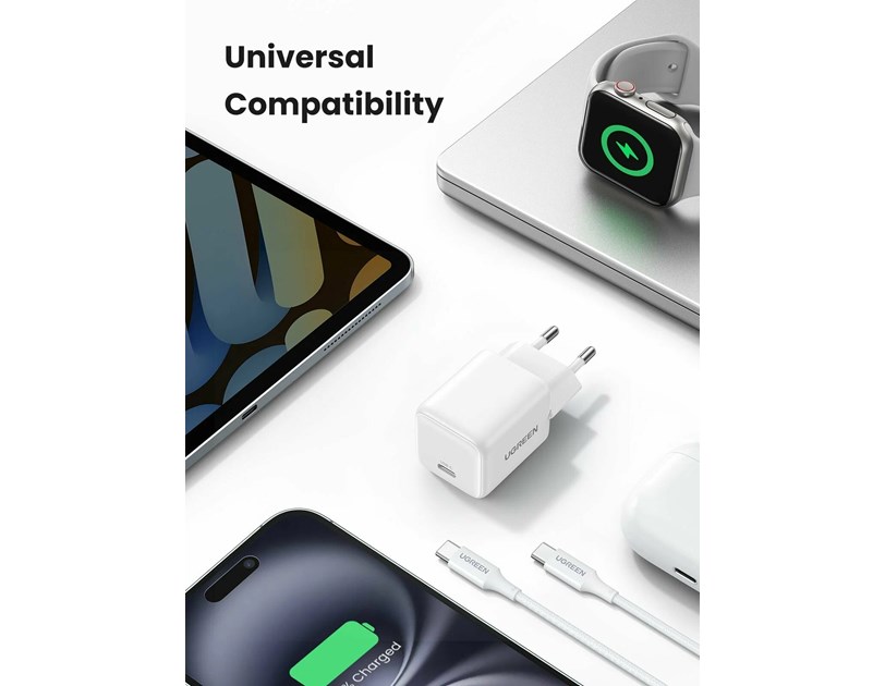 UGREEN zidni punjač 30W, USB-C, GaN, set, bijelii