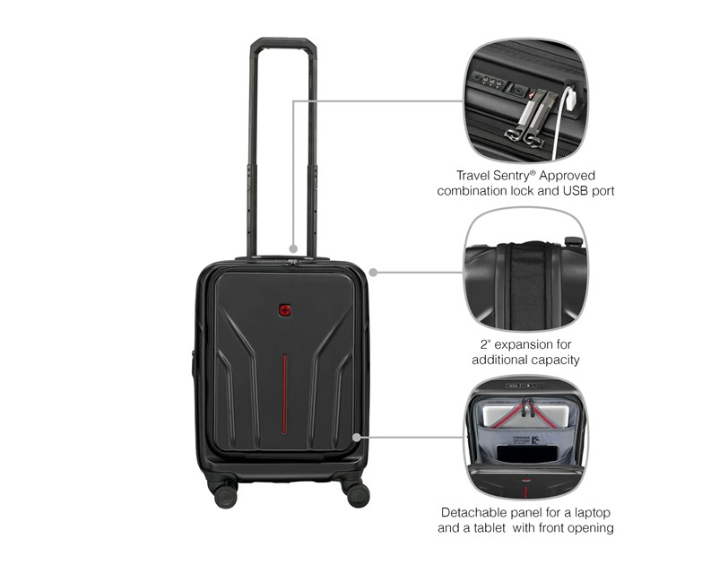 Wenger kofer Amplix Carry-On za ručnu prtljagu, odvojeni utor za prijenosnike do 16", crni
