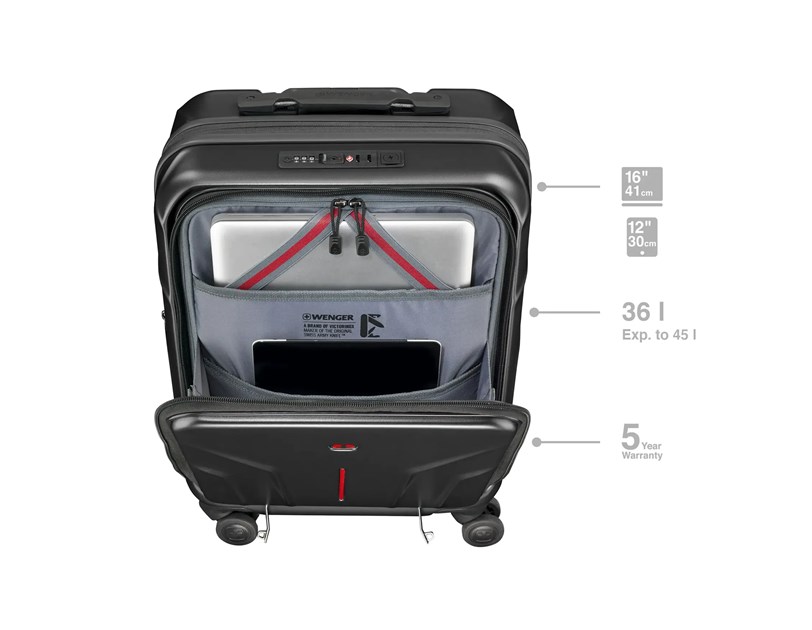 Wenger kofer Amplix Carry-On za ručnu prtljagu, odvojeni utor za prijenosnike do 16", crni