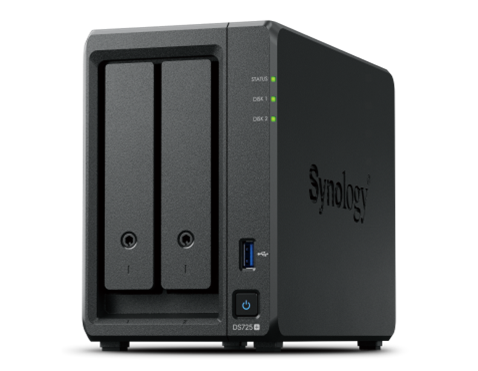 Synology DS725+ DiskStation 2-bay All-in-1 NAS server, AMD Ryzen R1600, 4 GB RAM, 2.5"SSD/3.5" HDD podrška, Hot Swappable HDD, Wake on LAN/WAN, 1×RJ-45 2.5GbE, 1x RJ-45 1GbE, USB3.2 Gen 1