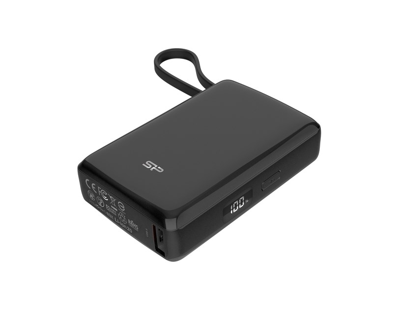 Silicon Power Powerbank CP10, 10000mAh, 20W, built in USB-C cable, USB-C+USB-A port, crni