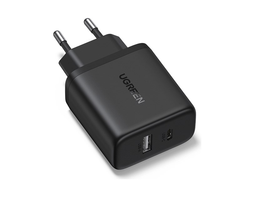 UGREEN zidni punjač 20W, USB-A, USB-C, QC 4.0+, crni