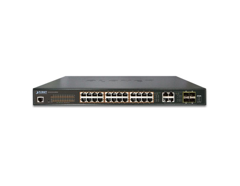 PLANET IPv6/IPv4, 24-Port Managed 802.3at POE+ Gigabit Ethernet Switch + 4-Port Gigabit Combo TP/SFP (220W)