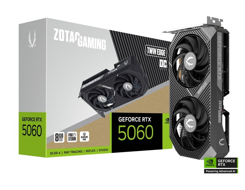 Zotac  RTX 5060 Twin Edge OC 8GB GDDR7 128-bit, PCIe 5.0x8, 3×DP/HDMI