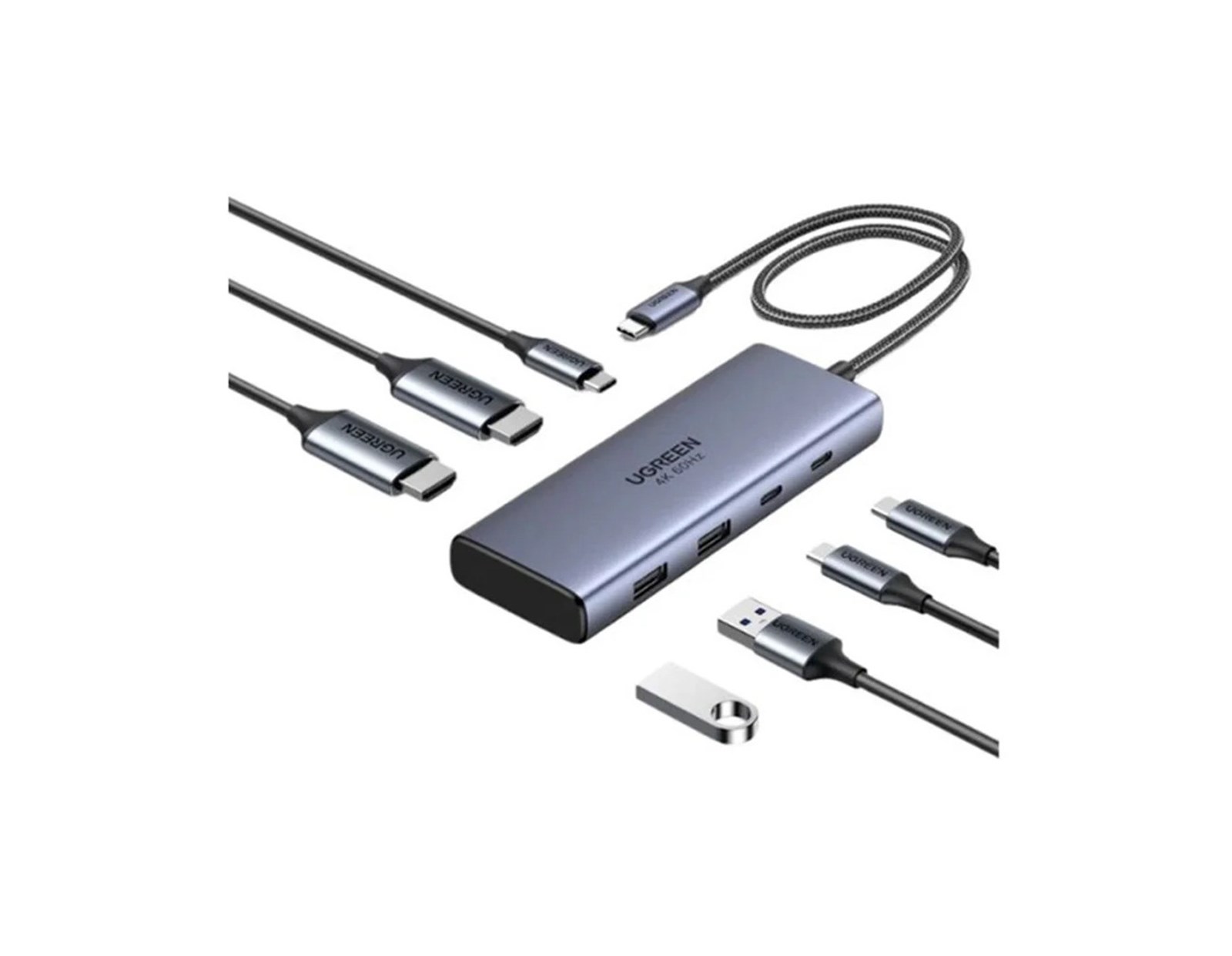 UGREEN 7-portni USB-C HUB na 2xUSB-A 3.2, 2xUSB-C 3.2, 1xUSB-C za napajanje, 2x HDMI 60 Hz, 1xHDMI, sivi