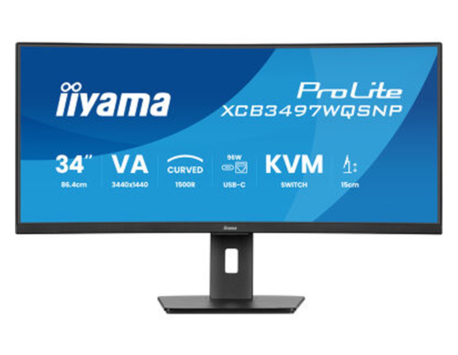 IIYAMA 34" XCB3497WQSNP-B1 UWQHD (3440×1440) curved VA, 21:9,350 cd/m2, 3000:1, HDMI x2, DP,  USB-C dock, RJ45, KVM switch, HAS 15cm,