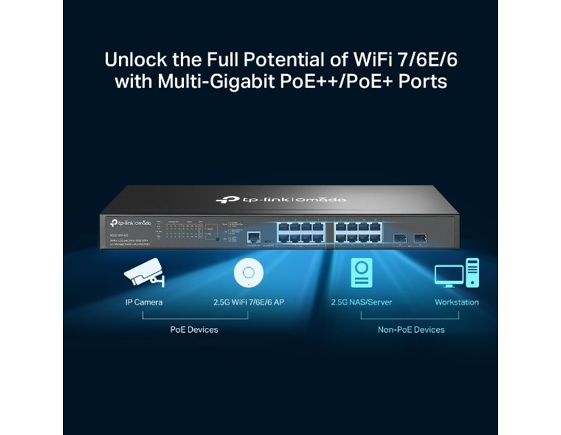 TP-Link Omada Omada 16-Port 2.5GBASE-T and 2-Port 10GE SFP+ L2+ Managed Switch with 8-Port PoE+    
