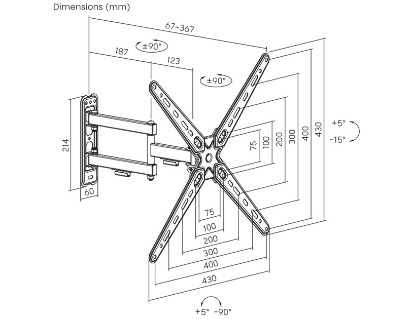 BIT FORCE nagibno-okretni nosač za TV s ručkom SHIELD WMH-55-FM