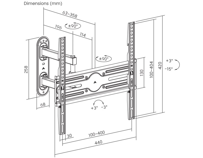 BIT FORCE nagibno-okretni nosač za TV s ručkom SHIELD WMH-65-FM