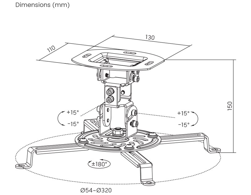 BIT FORCE nagibno-okretni stropni nosač za projektor BOLT CPM-32-FM