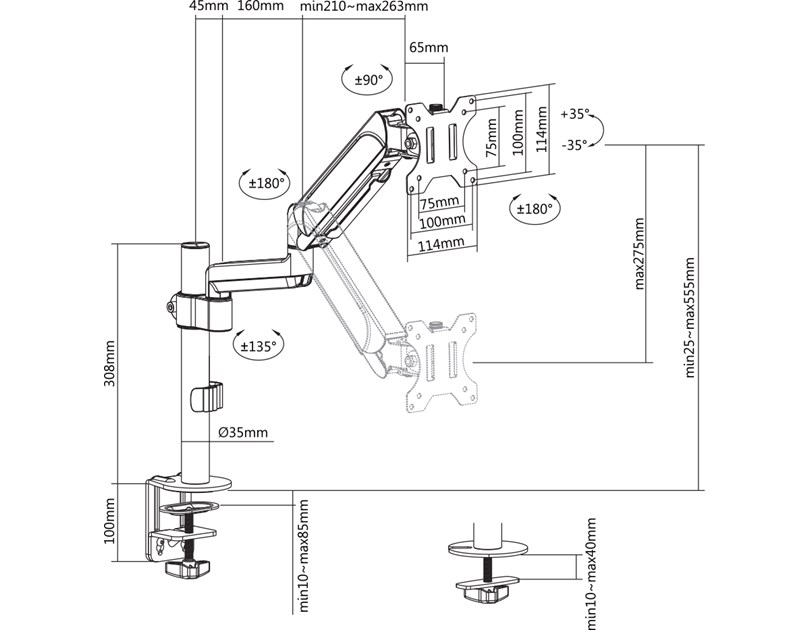 BIT FORCE nagibno-okretna stolna ručka za monitor BRACKET DMA-32-1M