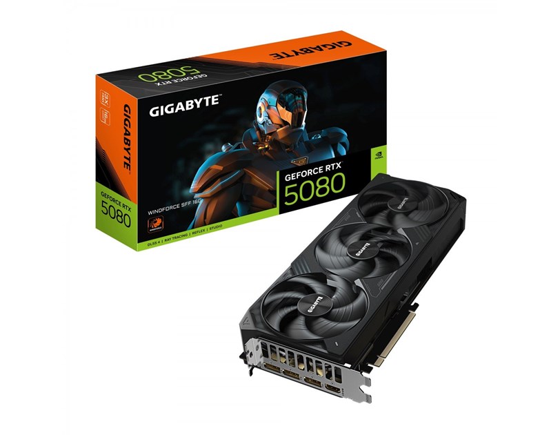 Gigabyte nVidia GeForce RTX5080 WINDFORCE SFF 16GB GDDR7, PCI-E 5.0/256 bit, 1× HDMI, 3 x DP