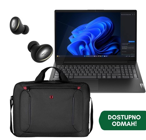 Lenovo V15 G5 IRL, 15.6" FHD, Intel i5-13420H, 16GB DDR5, 512GB SSD, UHD, WiFi/BT, Win 11 Pro + 3Y + Wenger + 1MORE bežične sluš. (83GW008ESC)