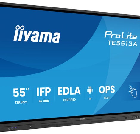 IIYAMA 55" TE5513A-B1AG UDH (3840x2160) IPS, 450 cd 8ms 40, 10pt writing 200Hz Scan rate, iiWare 21E (Android 14 OS) featuring Google EDLA, iiControl (DMS), WhiteBoard, web browser 