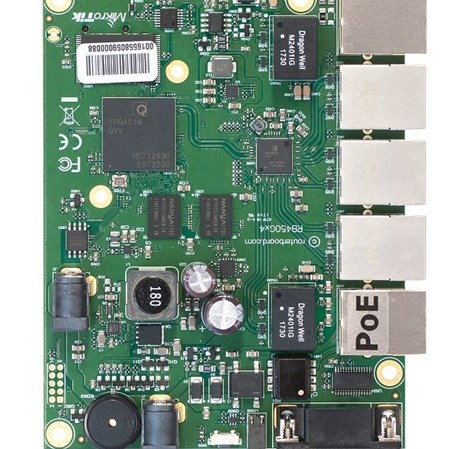 Mikrotik RouterBOARD 450Gx4, 716MHz Atheros CPU, 1 GB RAM, 5×GLAN ports, PoE OUT on port #5, RouterOS L5