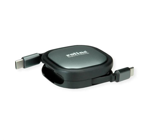 Roline USB 2.0 kabel, C-C, M/M, 60W, izvlačivi, crni, 1.2m