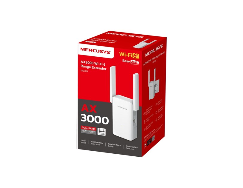 Mercusys AX3000 bežični pojačivač dometa (Range Extender Wi-Fi 6) Dual Band 574Mbps/2402Mbps (2.4GHz/5GHz) 1×G-LAN, 2×vanjska antena