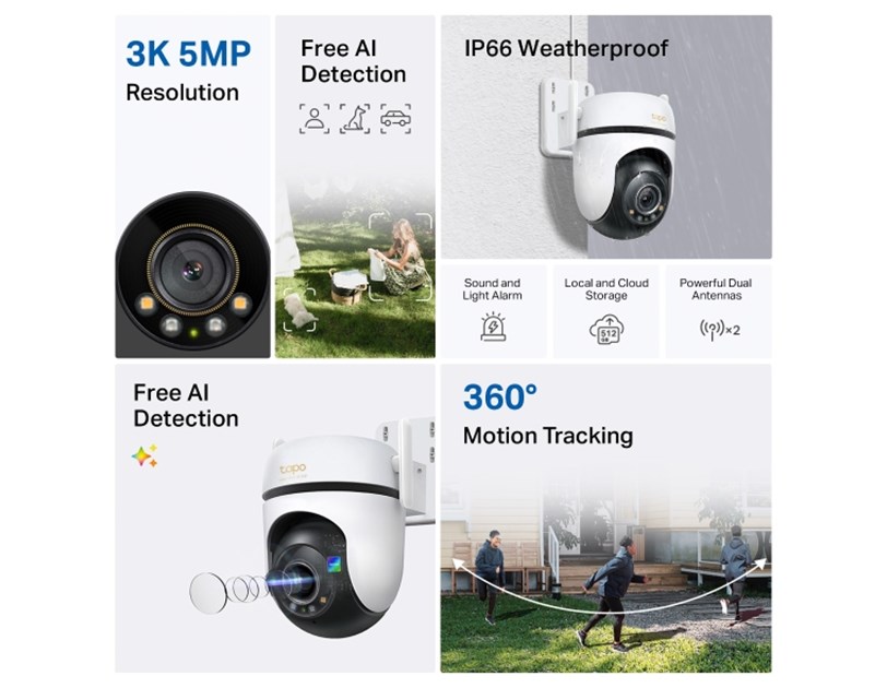 TP-Link Tapo C530WS kamera 3K 5MP(2880×1620) H.264, 360° /130° Pan/Tilt, Starlight-Color Night Vision, microSD, dvosmjerni audio, detekcija pokreta, vodootporna IP66, Wi-Fi, Tapo app