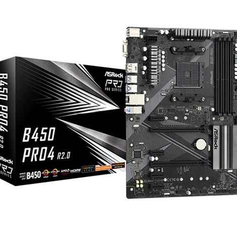 ASRock MB B450 PRO4 R2.0, S.AM4, DDR4/3200+ (OC), PCIe 3.0, M.2, G-LAN, VGA/HDMI/DP, ATX
