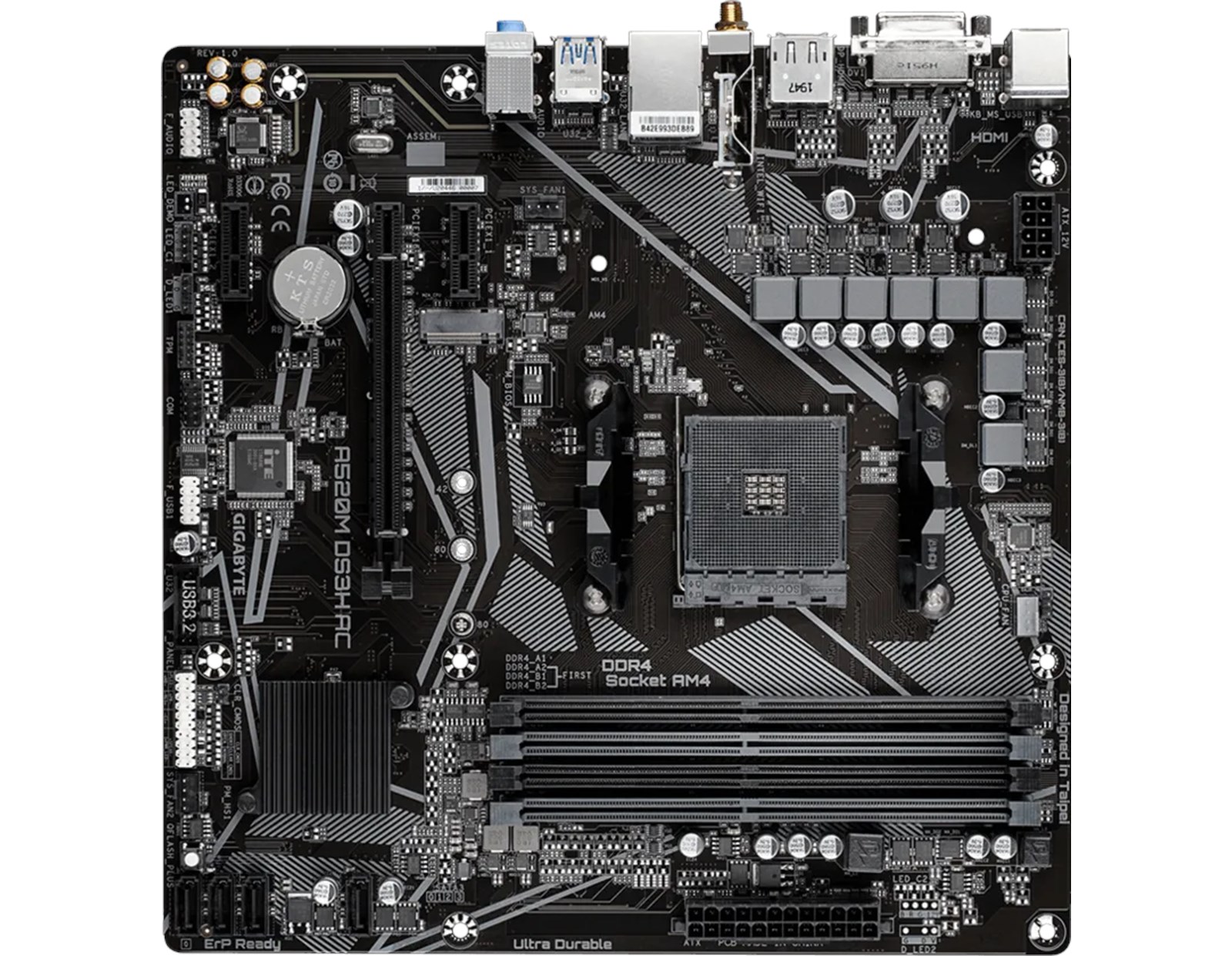 Gigabyte MB A520M DS3H AC, S.AM4, 4xDDR4/4733(OC), PCIe 3.0, G-LAN, HDMI/DP/DVI-D, WiFi, mATX