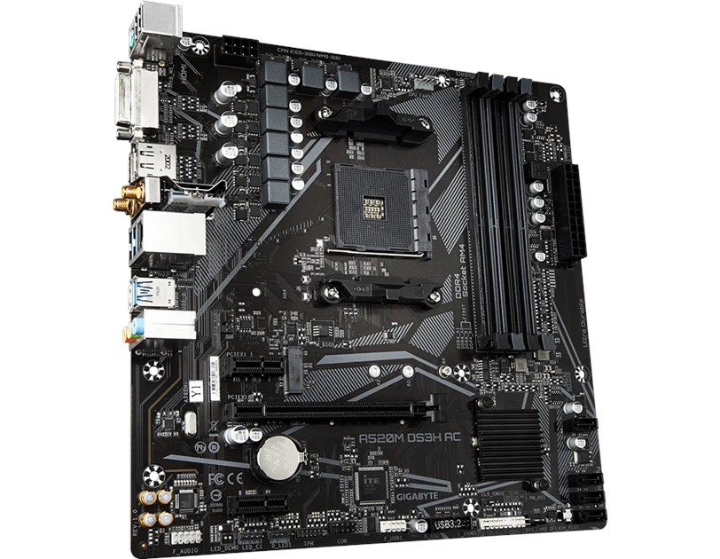 Gigabyte MB A520M DS3H AC, S.AM4, 4xDDR4/4733(OC), PCIe 3.0, G-LAN, HDMI/DP/DVI-D, WiFi, mATX