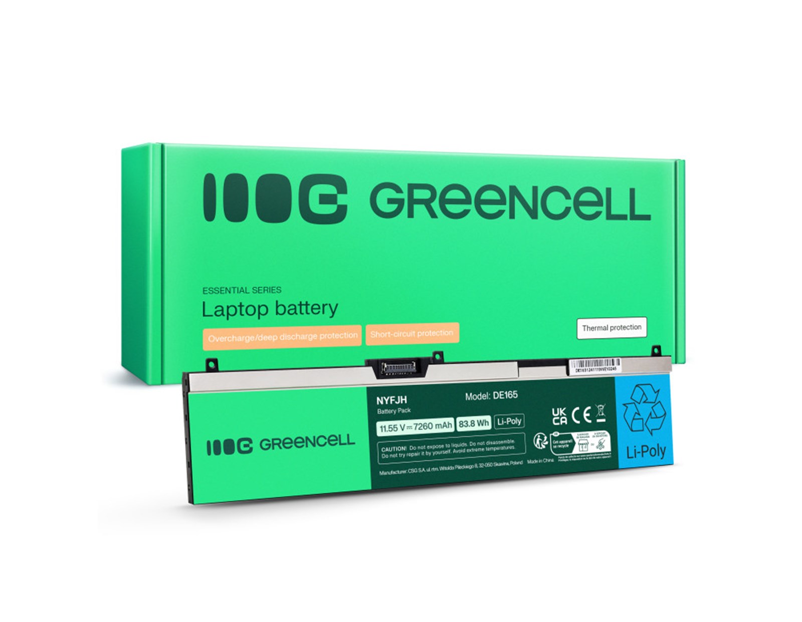 Green Cell (DE165) baterija NYFJH-6C 0NYFJH 0RY3F9 0VRX0J, 7260mAh 11.55V, za Dell Precision 15 7530 7540 7740