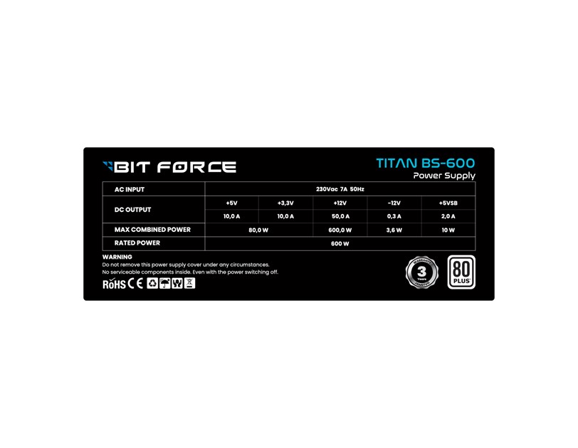 BIT FORCE napajanje 600W 80+ TITAN BS-600 ATX2.31