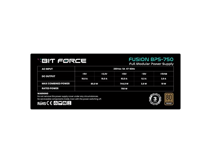 BIT FORCE napajanje 750W 80+ BRONZE FUSION BPS-750 modularno, ATX 3.1, PCI-E 5.1