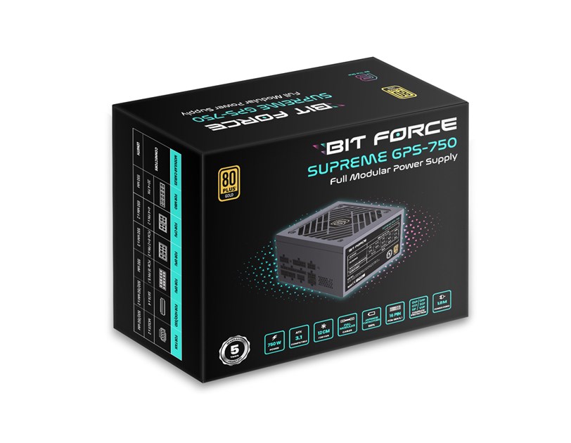 BIT FORCE napajanje 750W 80+ GOLD SUPREME GPS-750, modularno, ATX 3.1, PCI-E 5.1, FDB