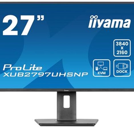 IIYAMA 27" XUB2797UHSNP-B1 4K UHD(3840x2160) IPS 16:9, Pivot, USB-C Dock (LAN/96W PD/DP-OUT), 4ms, 350cd/m2, RJ45, KVM, HDMI, DP, Speakers, USB HUB (3x3.2+1xC)