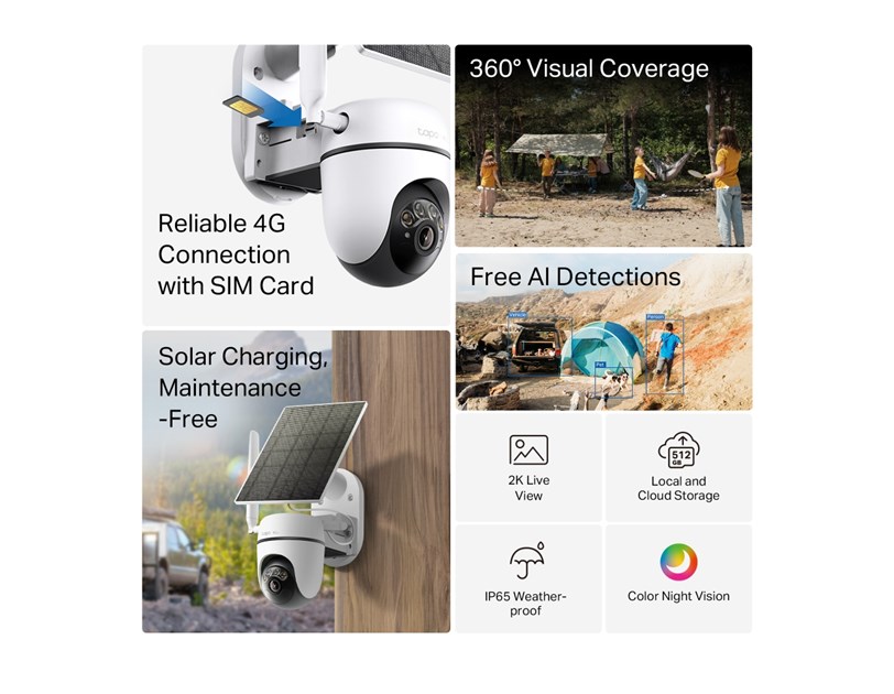 TP-Link Tapo C615G  kamera + Tapo A201 Solar panel 2K 3MP, Color Night Vision, microSD, 2×Spotlights, dvosmjerni audio, detekcija pokreta, vodootporna IP65, Wi-Fi, Tapo app