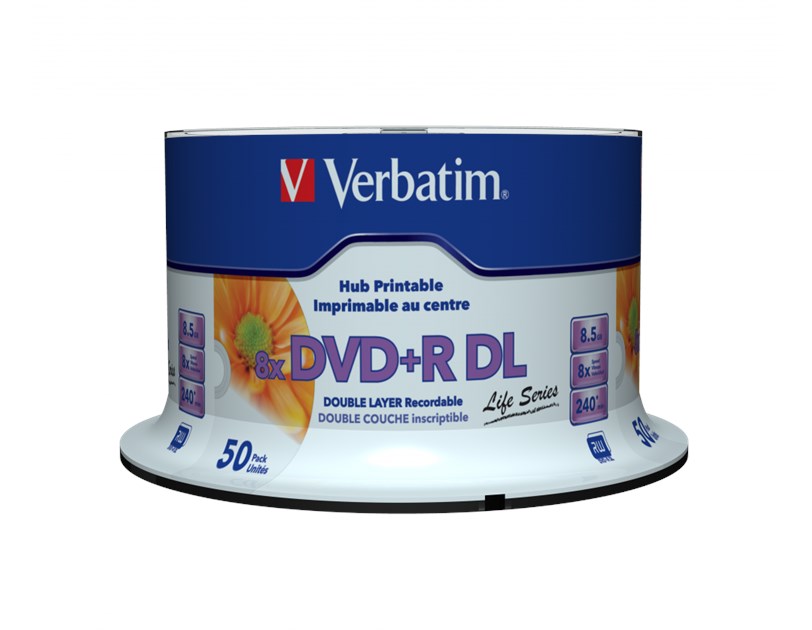 DVD+R DL Verbatim 8.5GB 8× Wide PRINTABLE (No-ID) 50 pack spindle