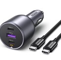 UGREEN auto punjač, 130W, 2x USB-C, USB-A, PD, sivi