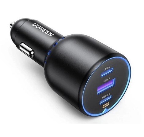 UGREEN auto punjač, 130W, 2x USB-C, USB-A, PD, sivi