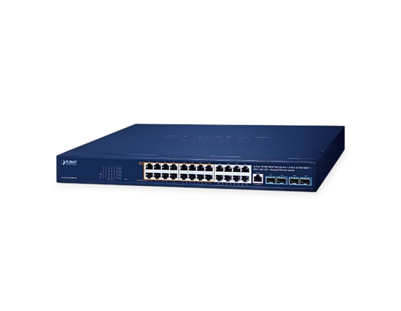 PLANET IPv6/IPv4, 16-Port 10/100/1000T 95W 802.3bt PoE + 8-Port 10/100/1000T + 4-Port 10G SFP+ Managed Switch, 420W PoE budget, PoE PD, 250m Extend mode, ACL, CloudNMS, MQTT